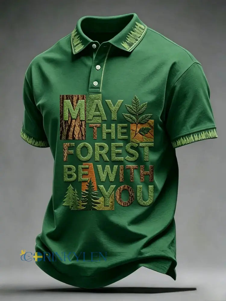Herrtröja med tryckt motiv: May The Forest Be With You - grönt / S