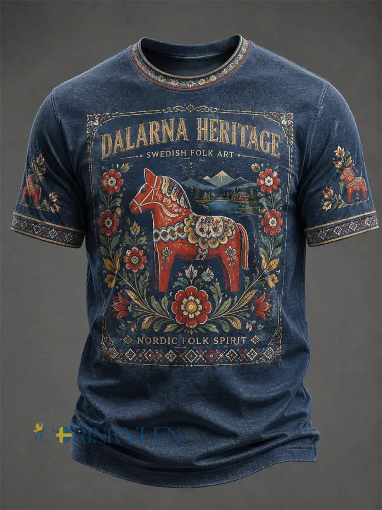 Herrtröja med tryckt svensk dalahäst - som bild / S