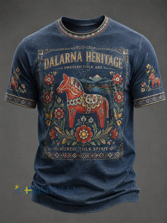 Herrtröja med tryckt svensk dalahäst - som bild / S