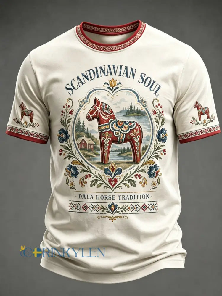 Herrtröja med tryckt svensk dalahäst - som bild / S