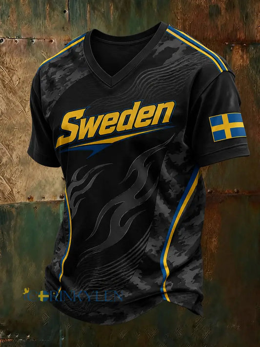 Herrtröja med V-ringning för svenska fotbollssupportrar - A / S