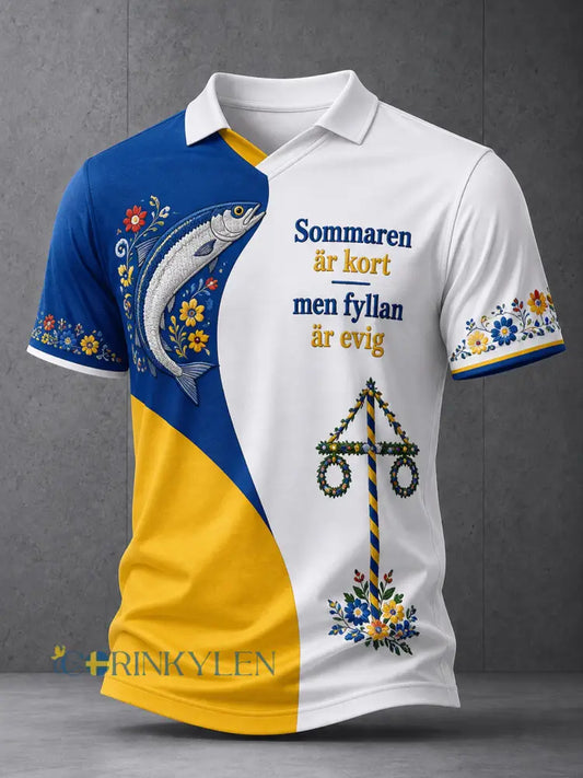 Herrtröja med V-ringning och konstnärlig print: Svensk midsommar- och nationaldagsminnesutgåva - A / S