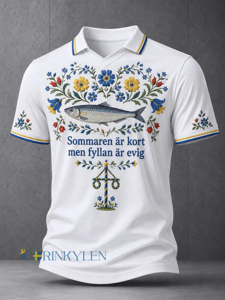 Herrtröja med V-ringning och konstnärlig print: Svensk midsommar- och nationaldagsminnesutgåva - A / S
