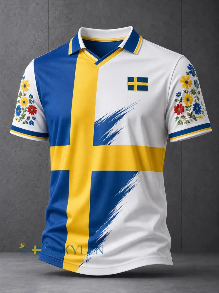 Herrtröja med V-ringning och konsttryck till minne av midsommardagen i Sverige - A / S
