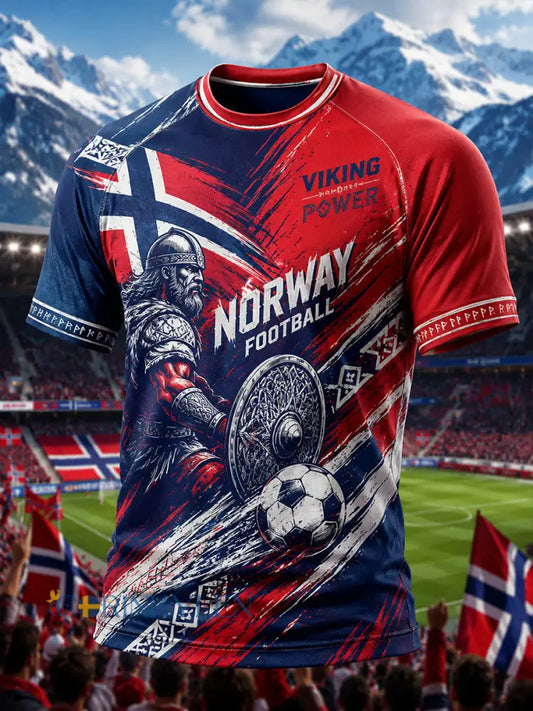 Herrtröja med vikinga- och fotbollsmotiv raglanmudd och korta ärmar - A / S