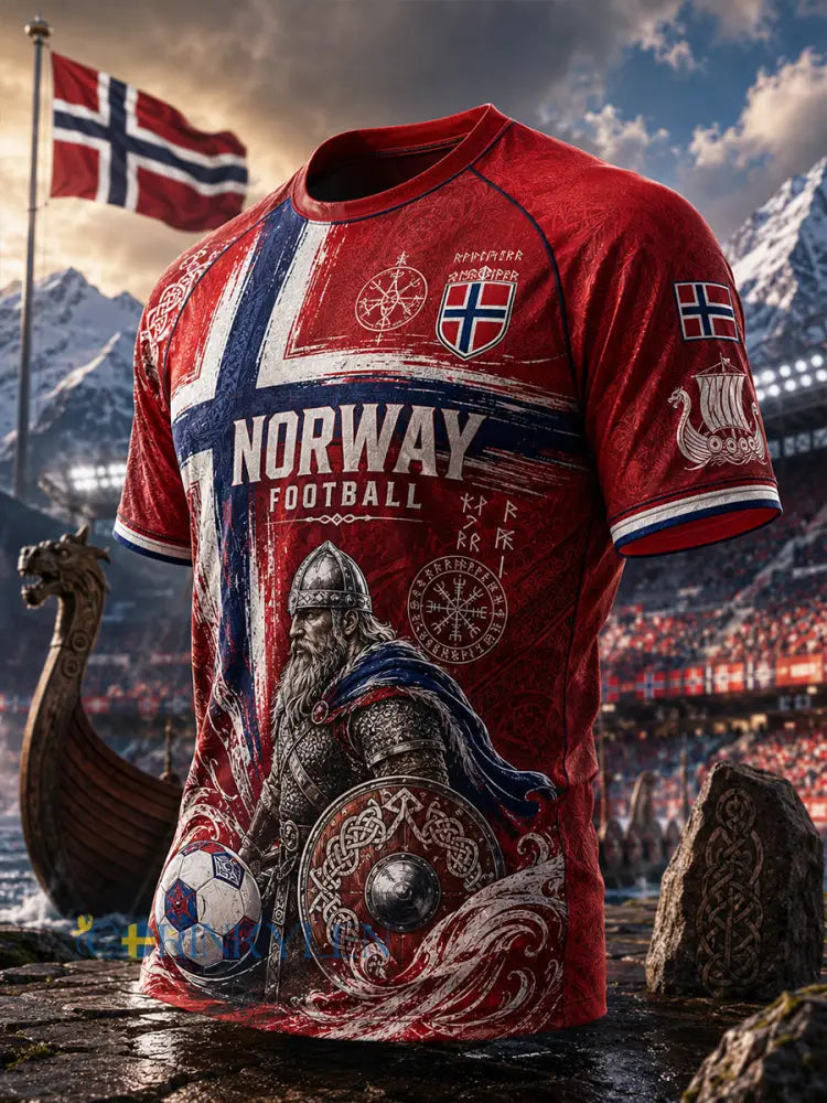 Herrtröja med vikinga- och fotbollsmotiv raglanmudd och korta ärmar - A / S