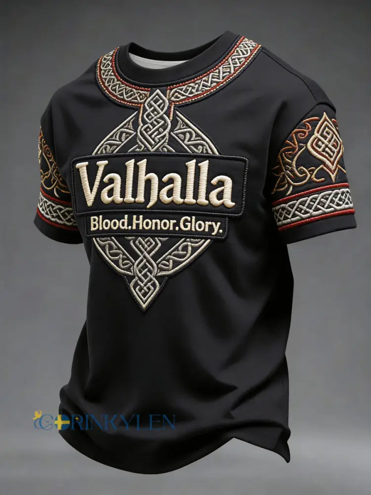 Herrtröja med vikingastil och Valhalla-motiv - svart / S