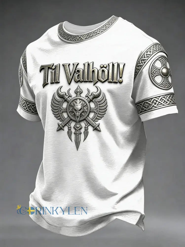 Herrtröja med vikingastil och Valhalla-motiv - vitt / S
