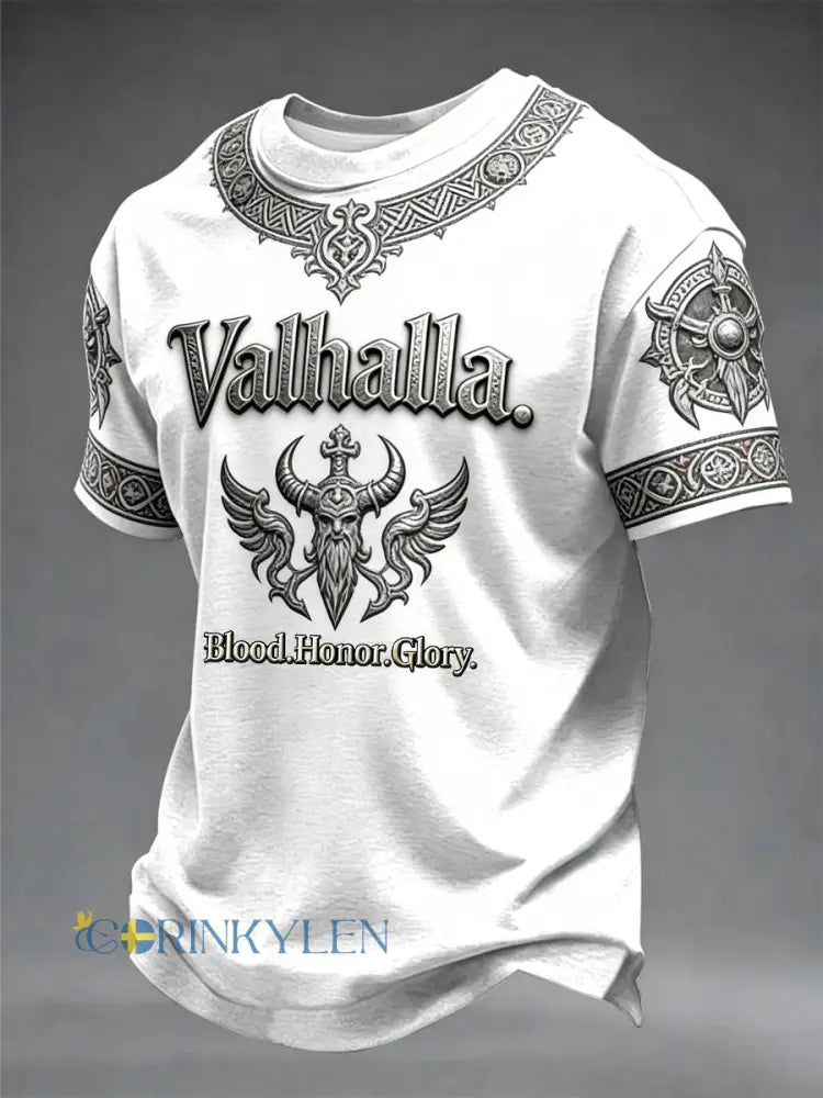 Herrtröja med vikingastil och Valhalla-motiv - vitt / S