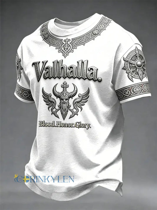 Herrtröja med vikingastil och Valhalla-motiv - vitt / S