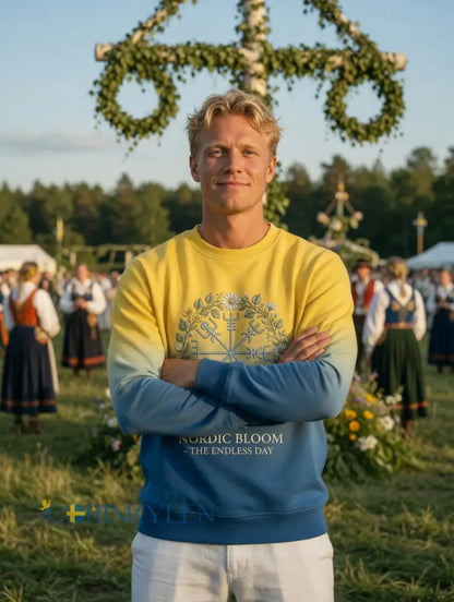 Herrvintage svensk midsommar vegvisir blomkrans långärmad sweatshirt