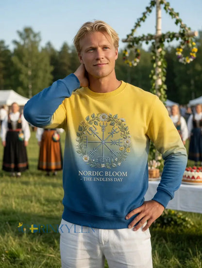 Herrvintage svensk midsommar vegvisir blomkrans långärmad sweatshirt