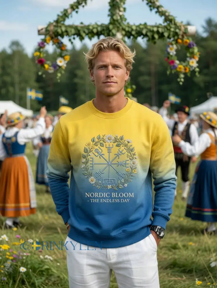 Herrvintage svensk midsommar vegvisir blomkrans långärmad sweatshirt