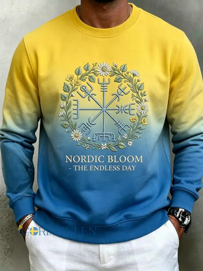 Herrvintage svensk midsommar vegvisir blomkrans långärmad sweatshirt - blå / S
