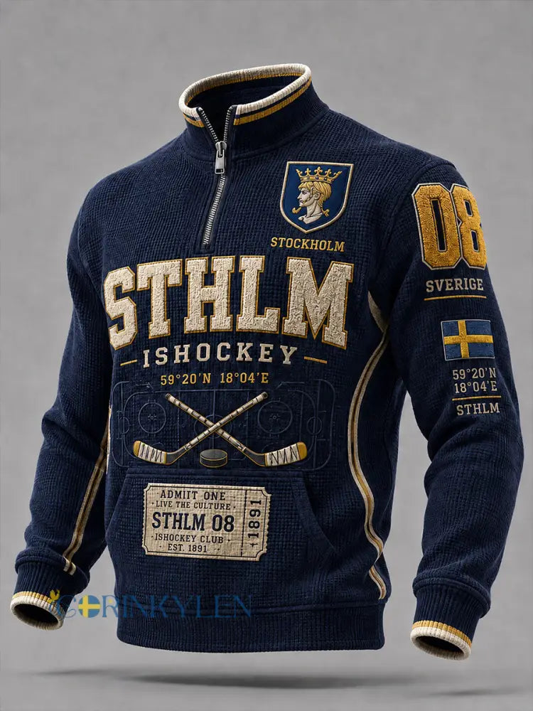 Herrvintageisshockey-waffeltröja med lång ärm från Stockholm Sverige - A / S