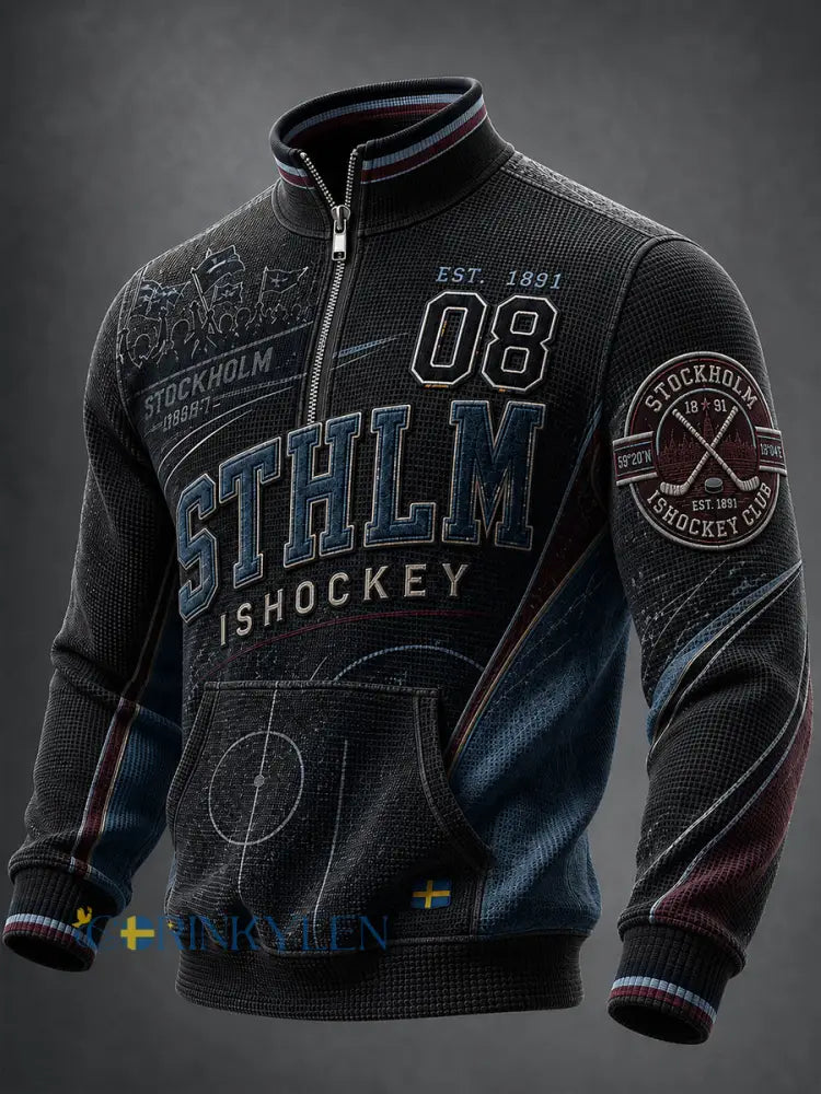 Herrvintageisshockey-waffeltröja med lång ärm från Stockholm Sverige - A / S