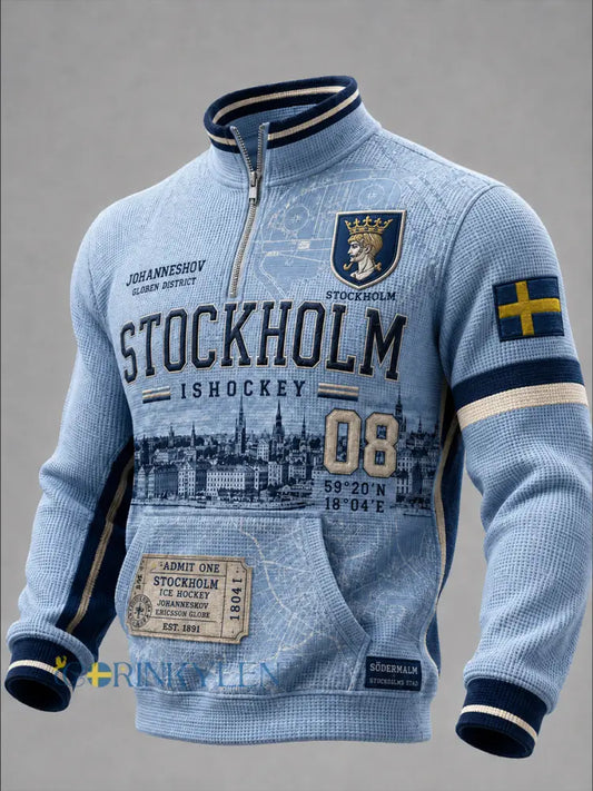 Herrvintageisshockey-waffeltröja med lång ärm från Stockholm Sverige - A / S