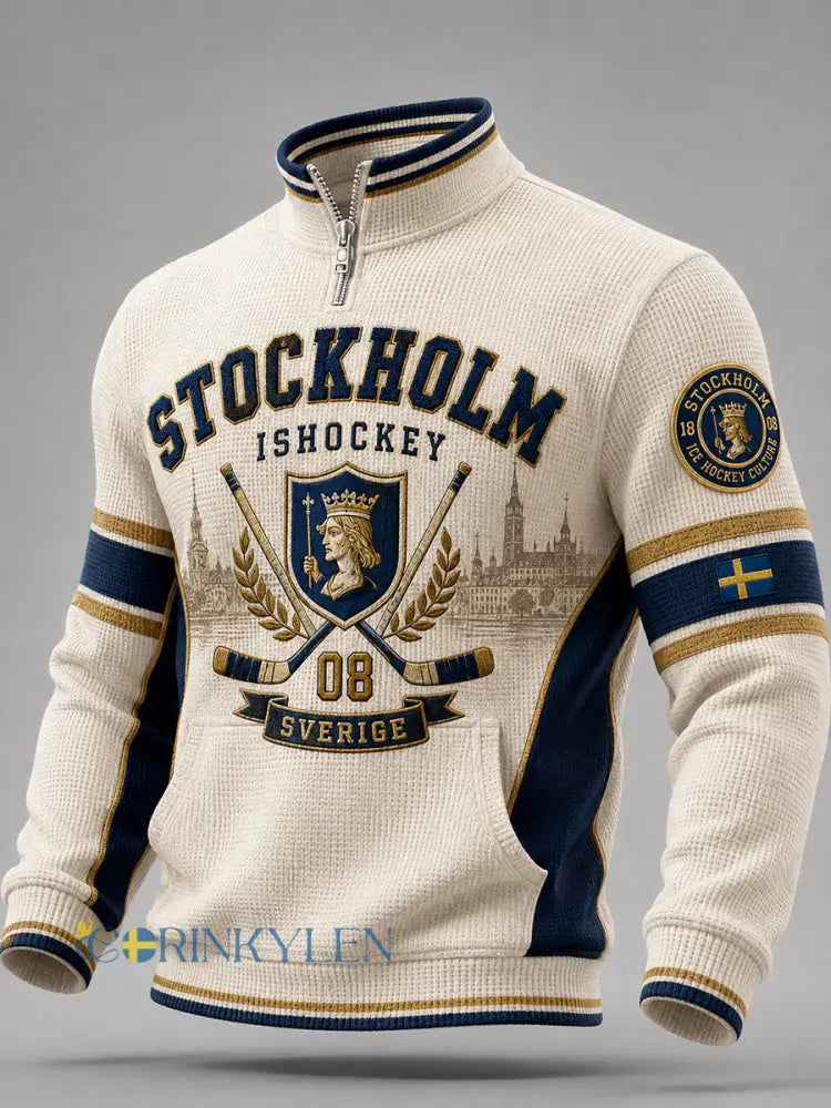 Herrvintageisshockey-waffeltröja med lång ärm från Stockholm Sverige - A / S