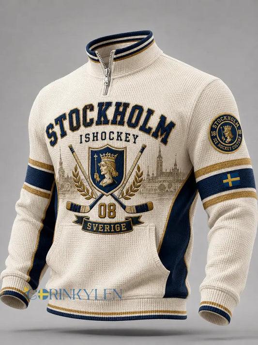 Herrvintageisshockey-waffeltröja med lång ärm från Stockholm Sverige - A / S