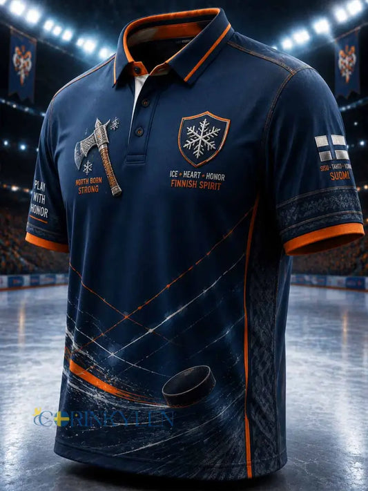 Ice Hockey Tampere Axe Mönster Tryckt polo skjjorta - som bild / S