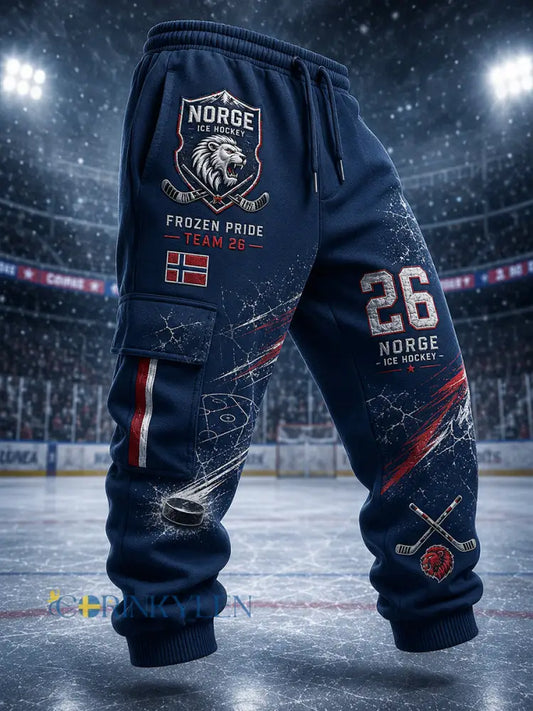Idrottsbyxor med ishockeyinspirerad print för män - A / S