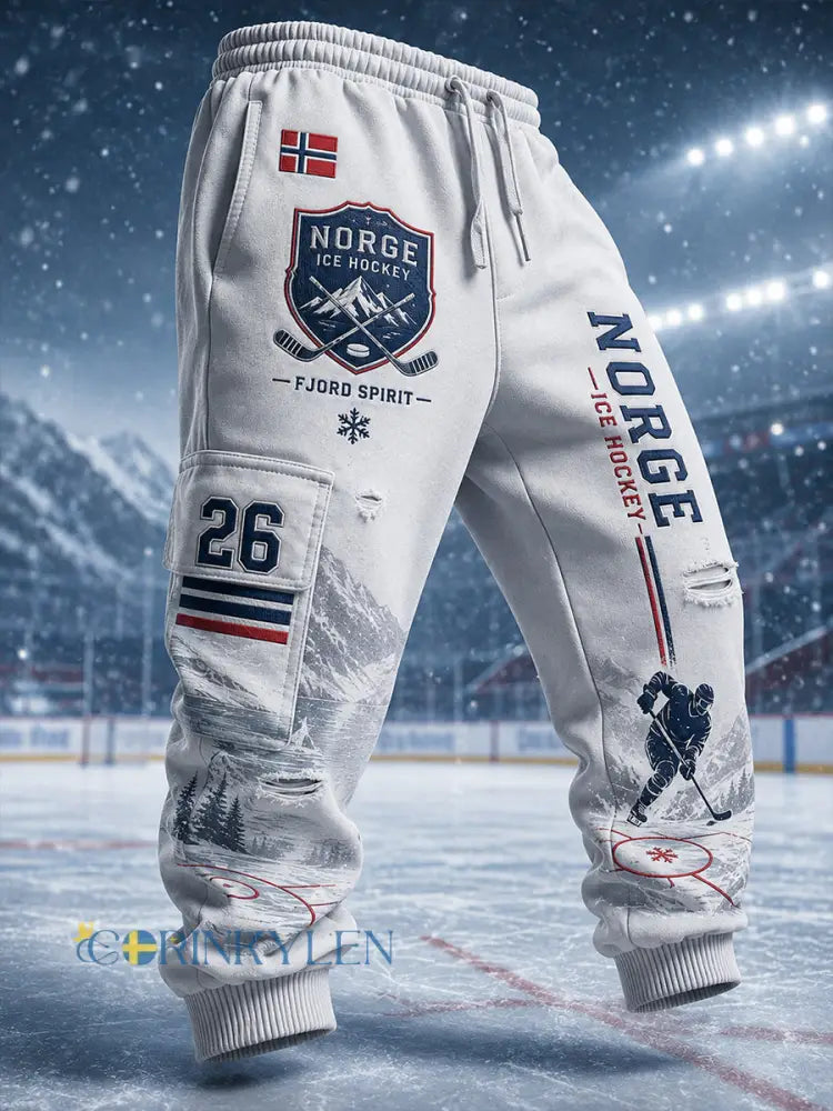 Idrottsbyxor med ishockeyinspirerad print för män - A / S