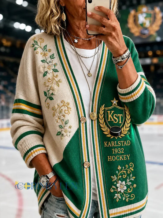 Karlstad 1932 Vintage Hockey V-Hack Cardigan - som bild / S
