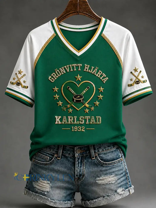 Karlstad Green Heart Hockey Heritage V-Hack T-shirt - som bild / S