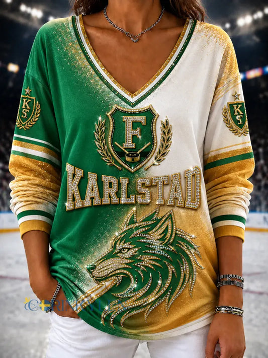 Karlstad Grönt hjärta Hockeyarv Gradient V-ringad T-shirt - som bild / S