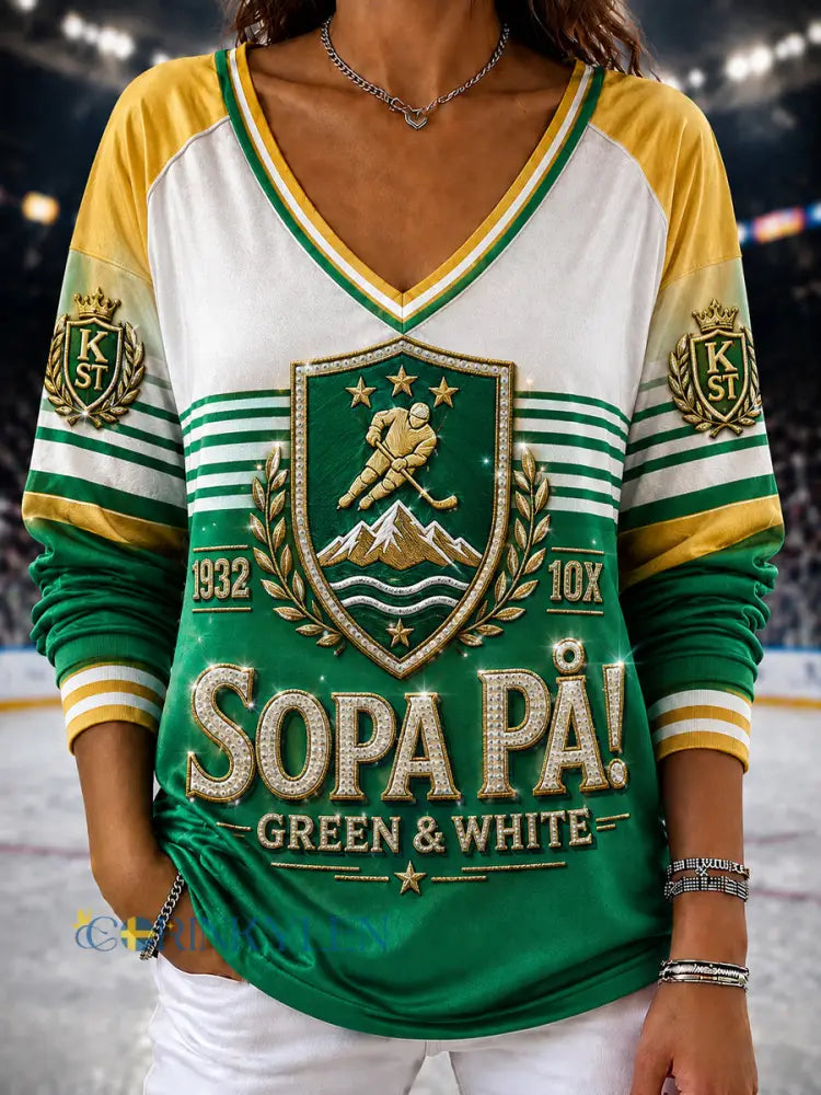 Karlstad Grönt hjärta Hockeysläkt V-ringad T-shirt - som bild / S