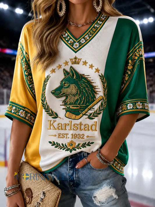 Karlstad Grönt hjärta Hockeysläkt V-ringad T-shirt - som bild / S