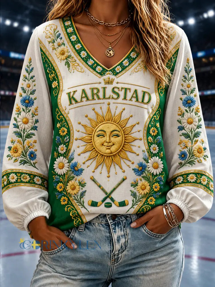 Karlstad Grönt hjärta Hockeysläkt V-ringad topp - som bild / S