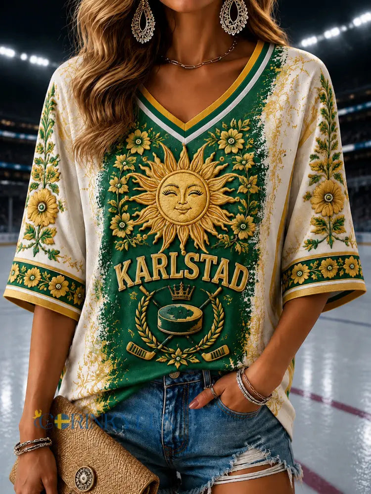 Karlstads Hockeyarv V-ringad T-shirt - som bild / S