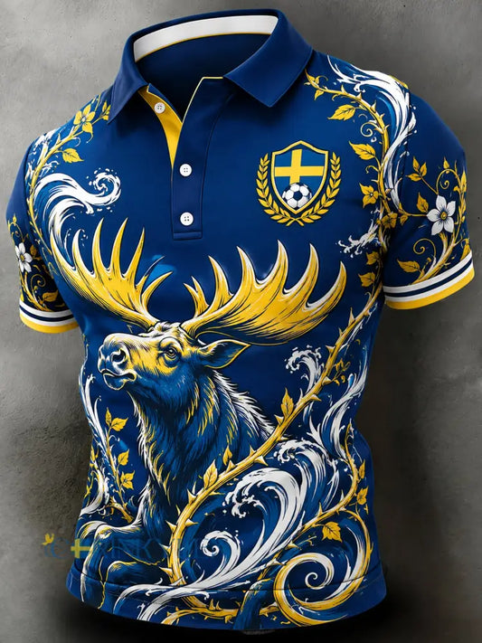 Konstnärlig polotröja för män med fotbollsmotiv och svensk tema - A / S