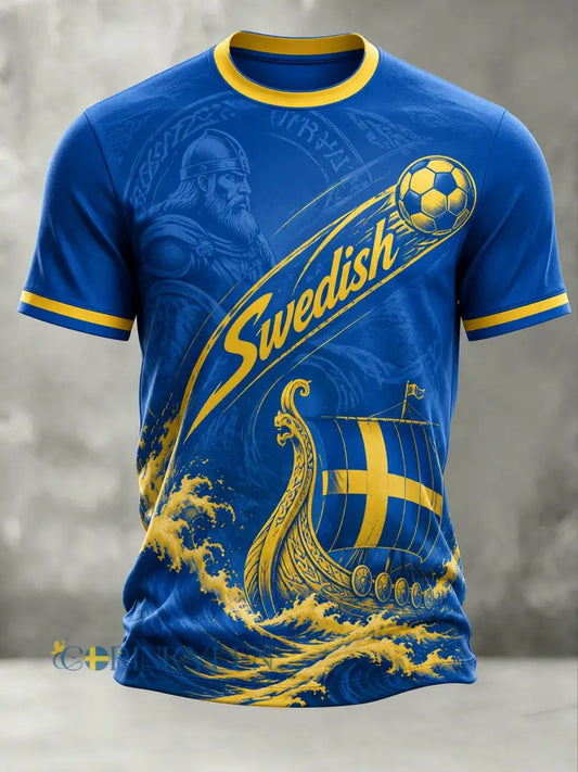 Konstnärlig t-shirt för herr med fotbollsmotiv och svensk tema - A / S