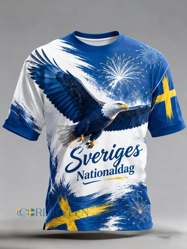 Konsttryck på herrtröja med minne av den svenska nationaldagen - A / S