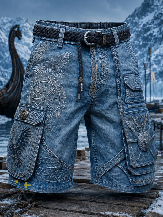 Kvartalsbyxor för herrar med retro vikingamotiv och konsttryck - A / S