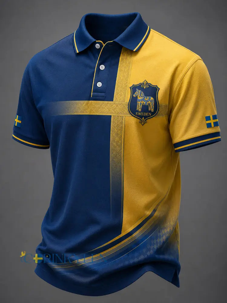 Kvartersblus för män med svensk dalahästtryck - som bild / S