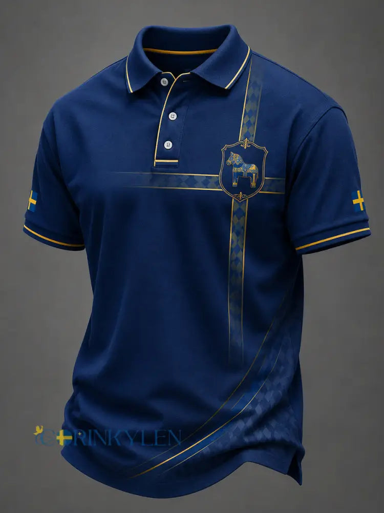 Kvartersblus för män med svensk dalahästtryck - som bild / S