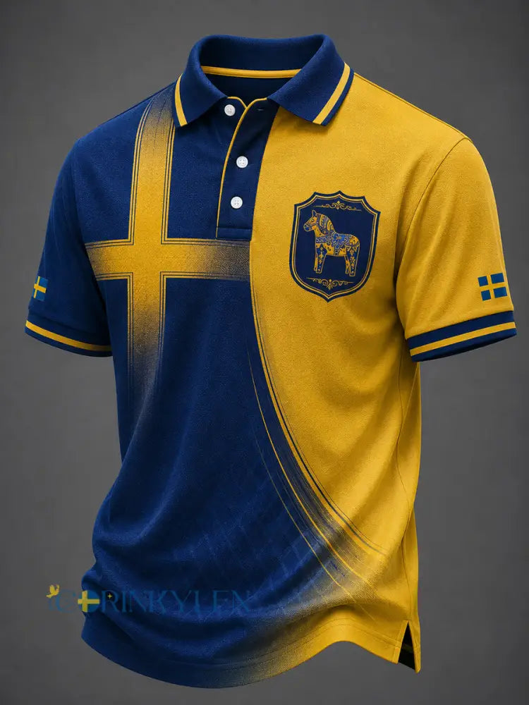 Kvartersblus för män med svensk dalahästtryck - som bild / S