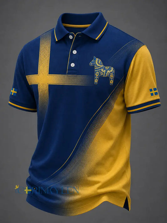 Kvartersblus för män med svensk dalahästtryck - som bild / S