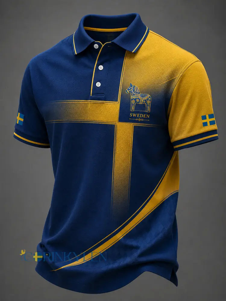 Kvartersblus för män med svensk dalahästtryck - som bild / S