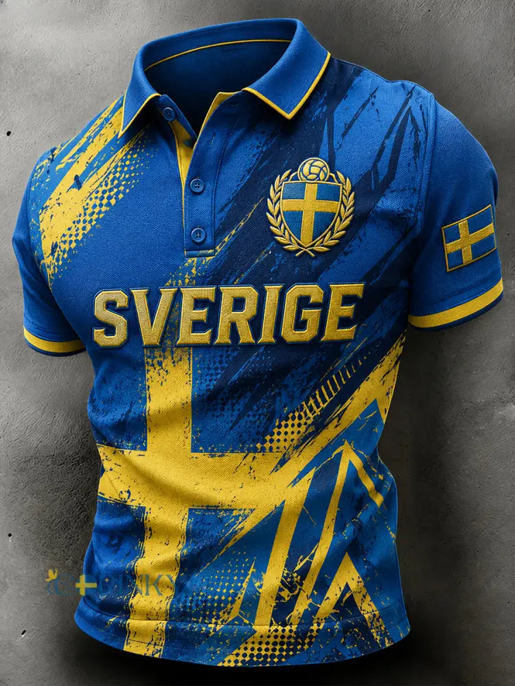 Kvartettad polo med korta ärmarna och fotbollsmotiv för män - A / S