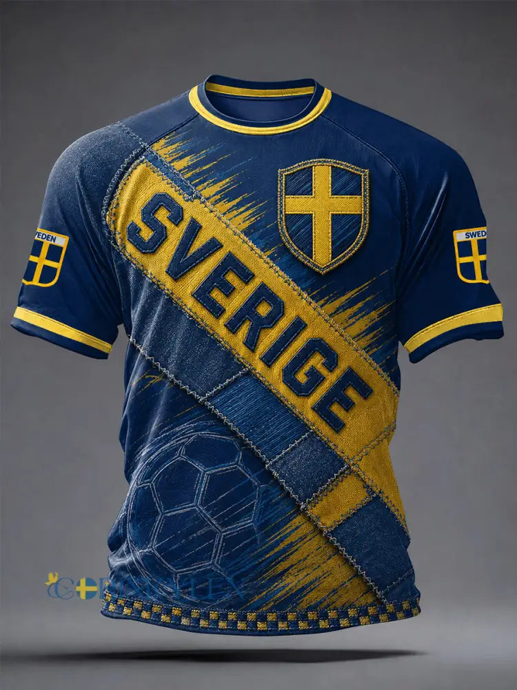 Kvartettmönstrad fotbollssjal för män vintagestil tryckt på en avslappnad t-shirt - A / S