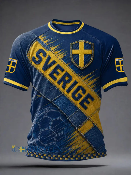 Kvartettmönstrad fotbollssjal för män vintagestil tryckt på en avslappnad t-shirt - A / S