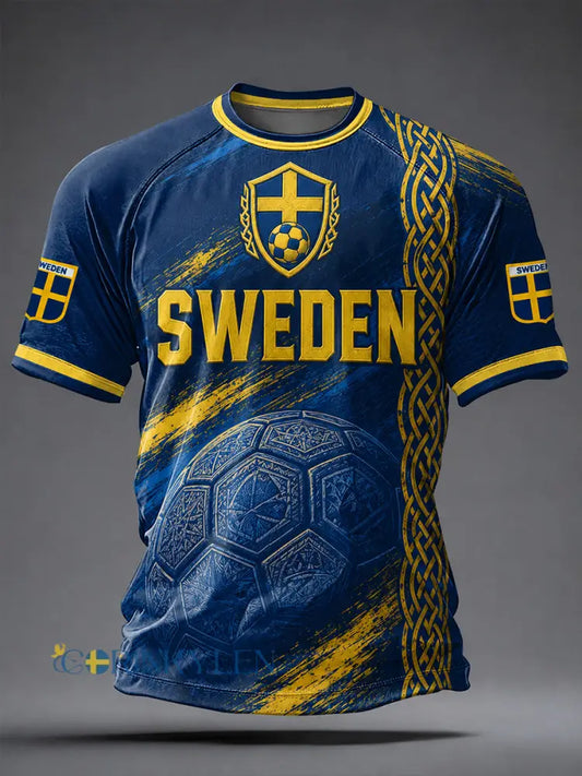 Kvartettmönstrad fotbollssjal för män vintagestil tryckt på en avslappnad t-shirt - A / S