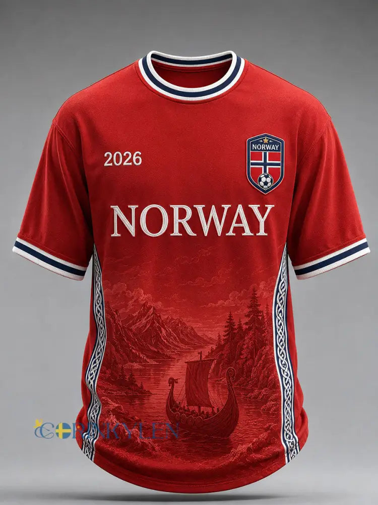 Kvartetttröja för män med fotbollsmotiv från Norge i casual stil - röd / S