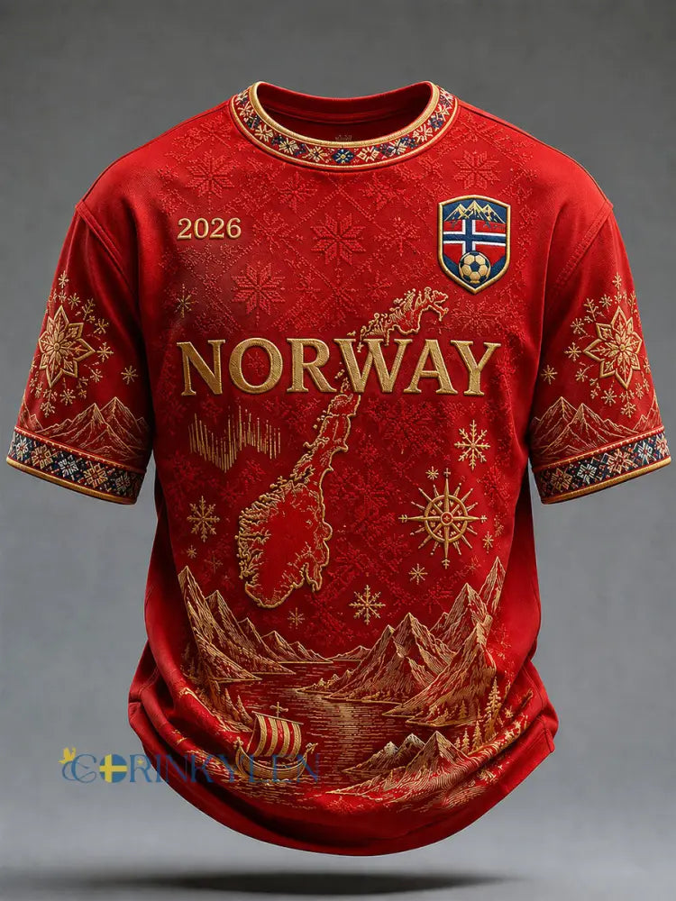 Kvartetttröja för män med fotbollsmotiv från Norge i casual stil - röd / S