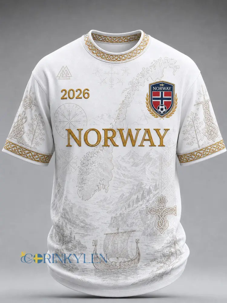 Kvartetttröja för män med fotbollsmotiv från Norge i casual stil - vitt / S