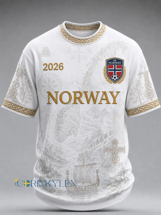 Kvartetttröja för män med fotbollsmotiv från Norge i casual stil - vitt / S